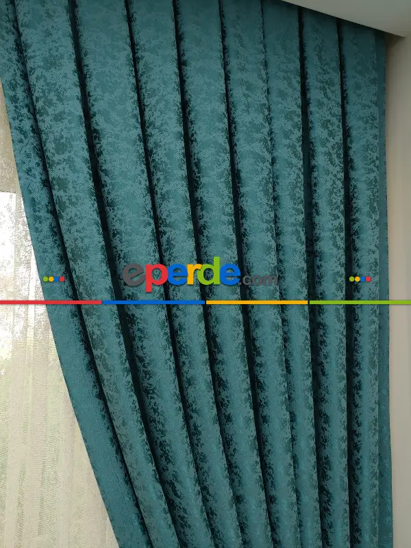 Yatak Odası - Petrol Rengi Jakar Fon Perde -