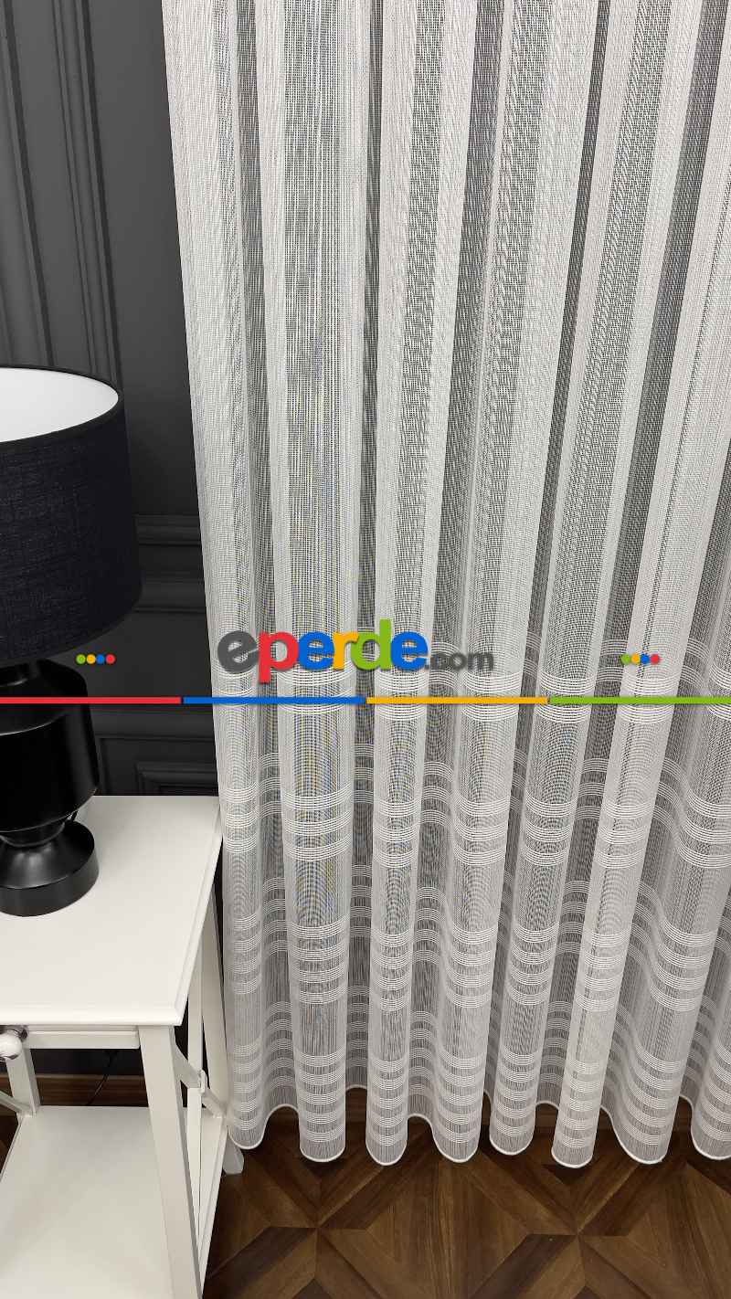 Oturma Odası - Premium Kalite Trend Perde Modelleri 2025 -enine Kumaş Bantlı Dokuma Tül Perde 02
