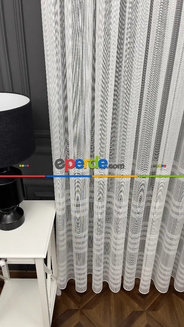 Salon - Premium Kalite Trend Perde Modelleri 2025 -enine Kumaş Bantlı Dokuma Tül Perde 02