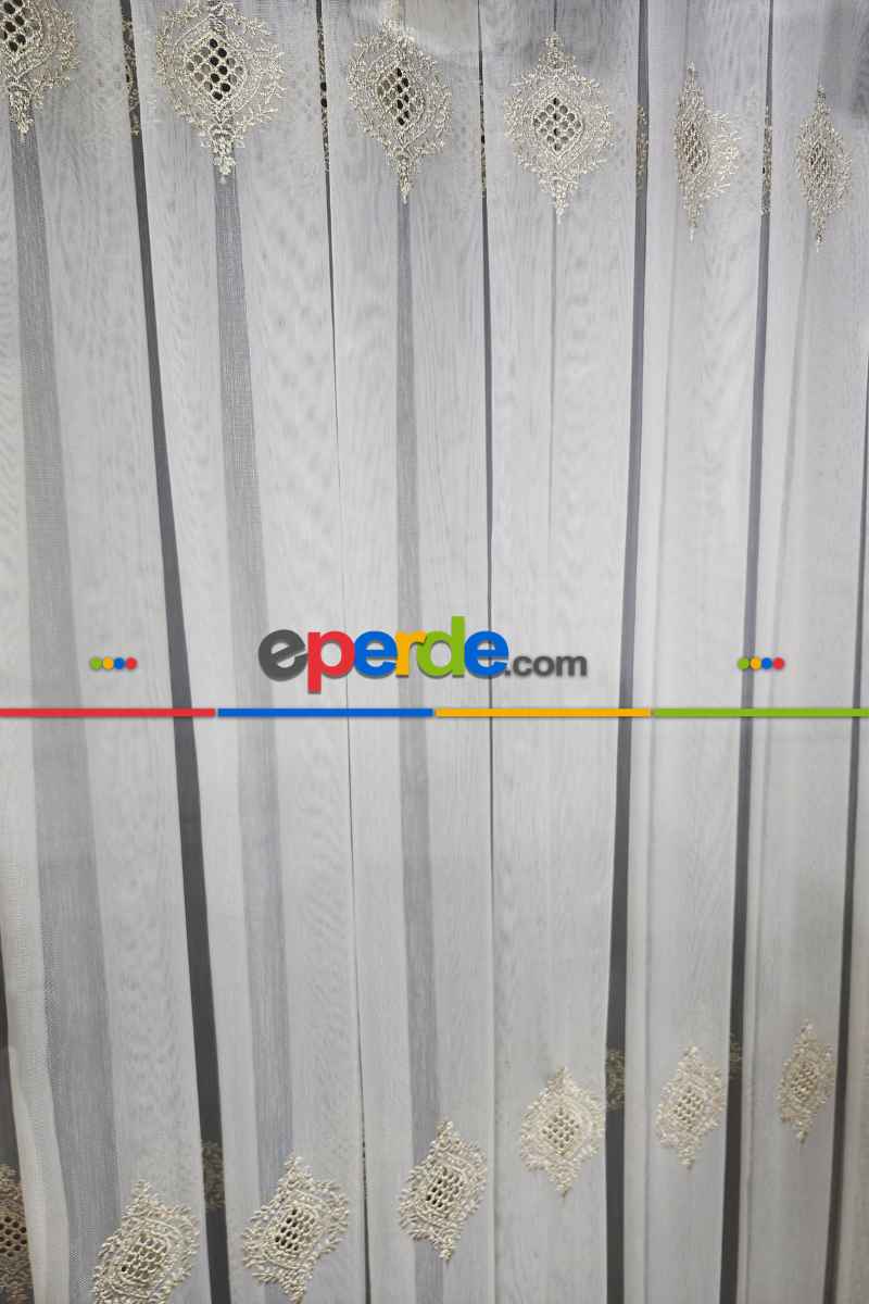 Salon Tül - Gold Altın Bohre Damask İşlemeli Salon Model Tasarım Pileli Tül Perde