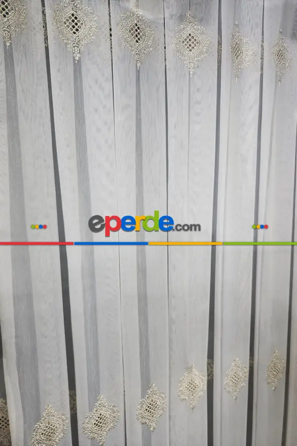 Salon Tül - Gold Altın Bohre Damask İşlemeli Salon Model Tasarım Pileli Tül Perde