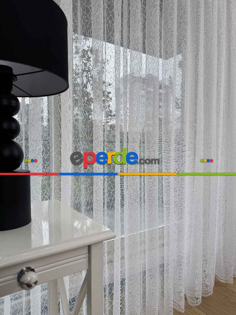 Oturma Odası - Desenli Fransız Dantel Örme Tül Perde, Desenli Ütü İstemeyen Tül