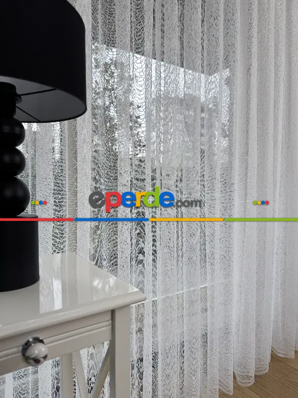 Salon - Desenli Fransız Dantel Örme Tül Perde, Desenli Ütü İstemeyen Tül