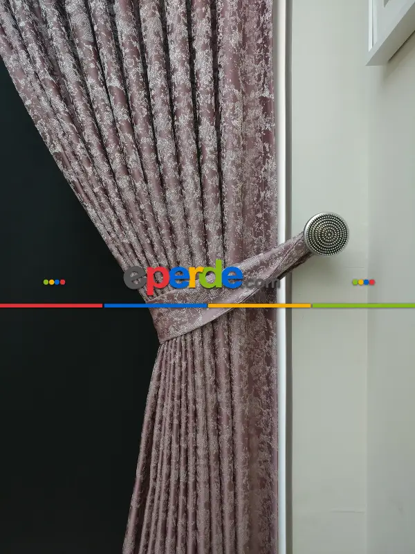 Pudra Krem Desenli Jakar Fon Perde (180cm En)- Pudra