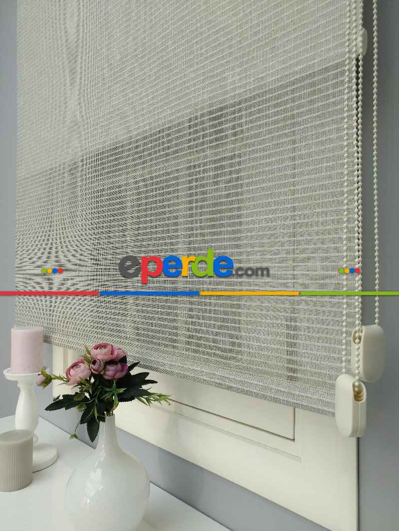 Çiftli Sistem Naturel Hasır Keten Tül Stor- Kum Beji