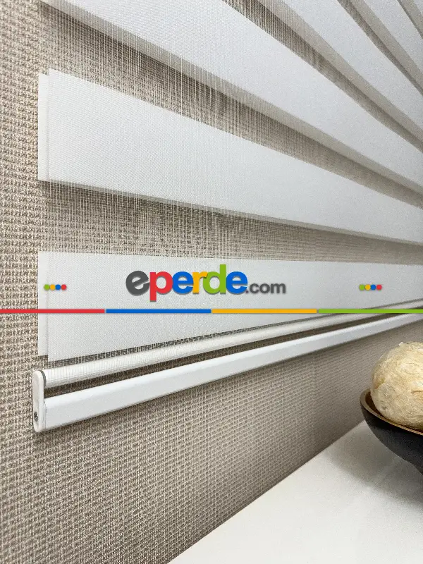 Ekru Bambu Zebra Perde, Standart Metal Kasalı Yüksek Kalite Kornişe Kolay Montaj Seçenekli