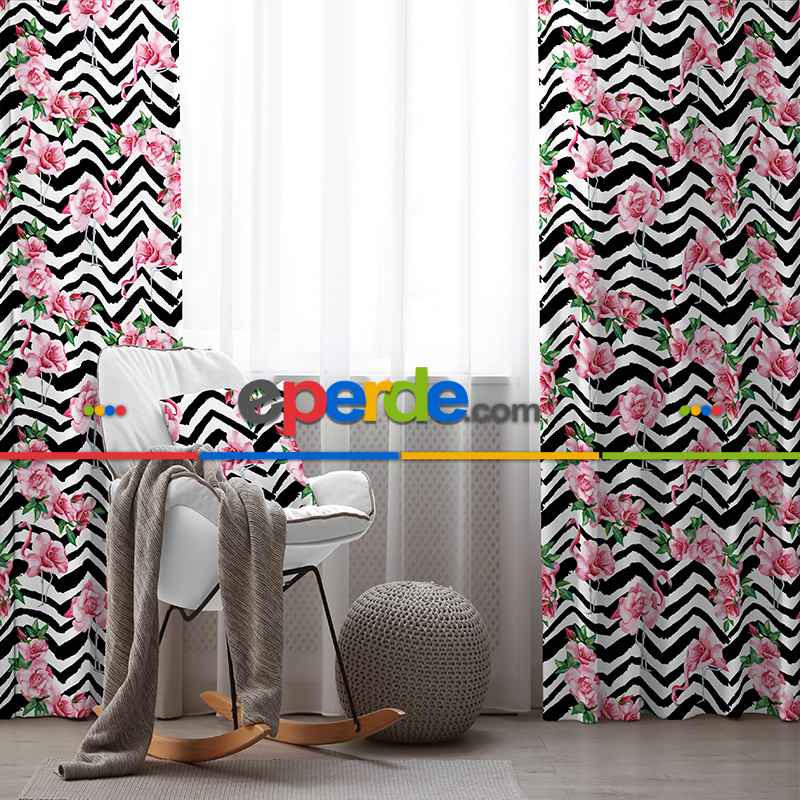 Flamingo Desenli Fon Perde Evim1567 Kumaşı Kalındır Duck Bezi Değildir- Mavi-beyaz