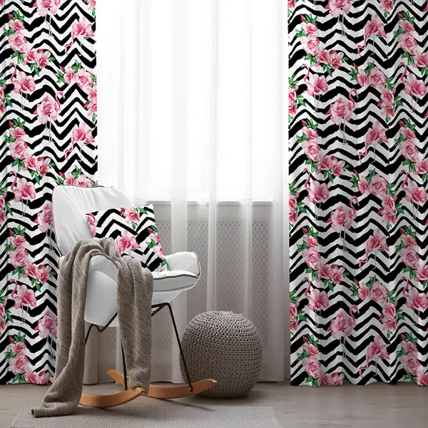 Flamingo Desenli Fon Perde Evim1567 Kumaşı Kalındır Duck Bezi Değildir- Mavi-beyaz