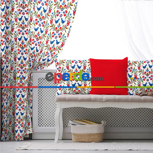 Etnik Desenli Fon Perde Evm230 _e - Kumaşı Kalındır Duck Bezi Değildir.- Beyaz-çok Renkli