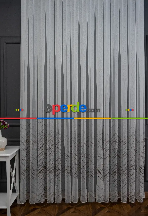 Salon Tül - Modern Bronz Varaklı Keten Tül Perde Yüksek Kalite