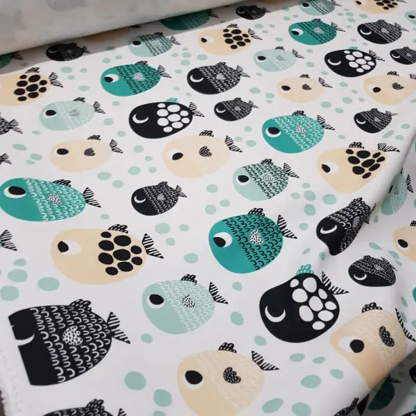 Bebek Odası Fon - Balık Desenli Fon Perde Evm483 Kumaşı Kalındır Duck Bezi Değildir- Yeşil