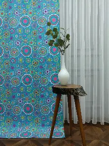 Osmanlı Mutfak Perdesi Kanat Fon Perde Desenli- Mavi