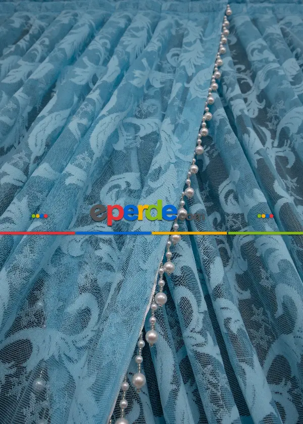 Mutfak Turkuaz Sarmaşık Desen Şal Model Tül Kruvaze Yanki Tül