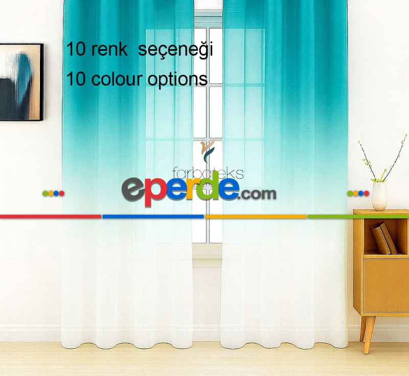 Yeşil Petrol Renk Geçişli Tül Perde