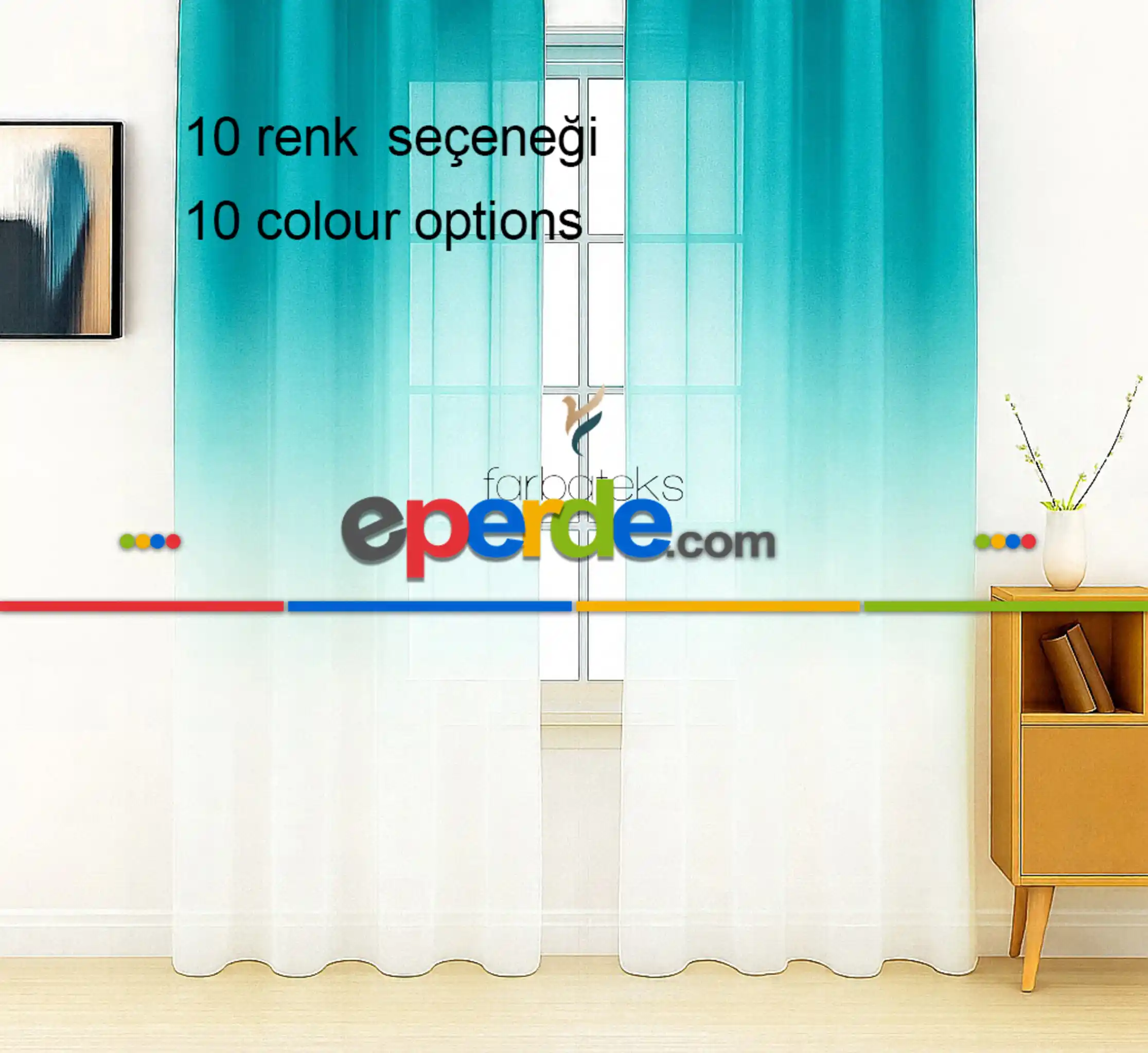 Yeşil Petrol Renk Geçişli Tül Perde