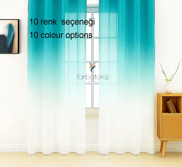 Yeşil Petrol Renk Geçişli Tül Perde