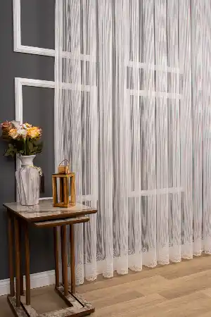 Çizgili Etek Damask Tül Perde Pa 7041