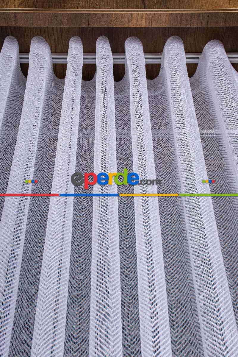 Herringbone (balık Sırtı) Örme Tül Perde - Modern Ve Minimalist Tasarım - Beyaz
