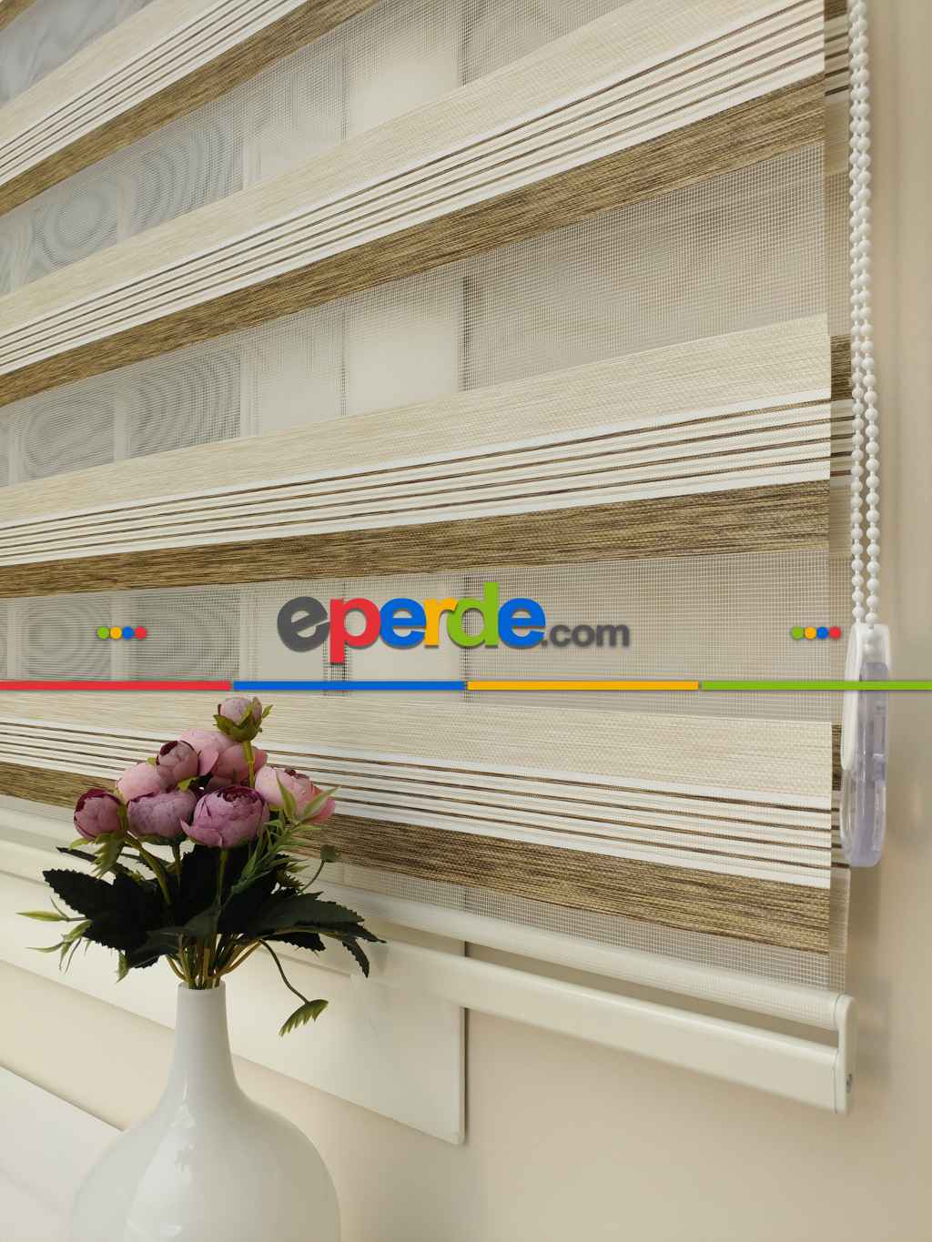 Krem - Kahve Zebra Perde Zarif Bambu- Krem-ekru-kahve