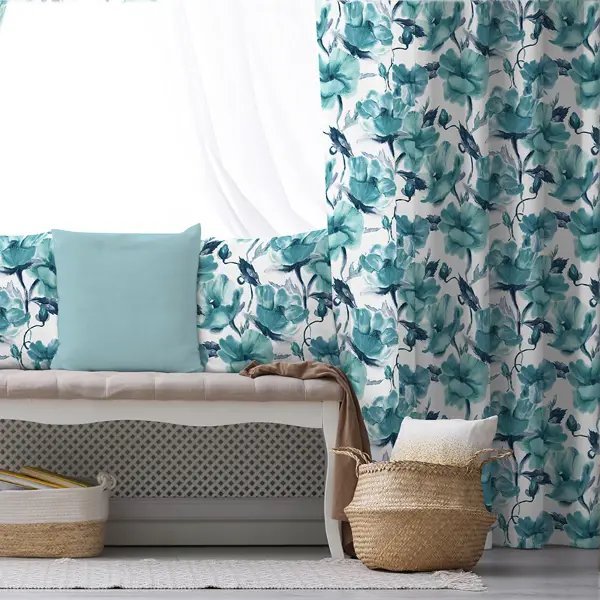Oturma Odası Fon Perde Evim1557 Kumaşı Kalındır Duck Bezi Değildir- Mavi-beyaz