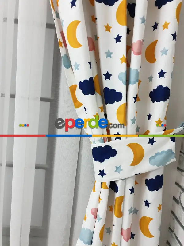 Aydede Bulut Desenli Fon Perde Evm8345 Kumaşı Kalındır Duck Bezi Değildir- Lacivert-beyaz-pembe