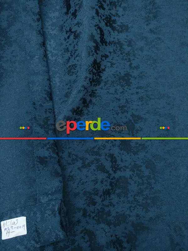 Yatak Odası - Lacivert Rengi Kendinden Desenli Jakar Fon Perde (285 En)- Lacivert