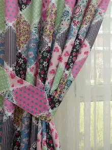 Patchwork Desenli Bebek Ve Çocuk Odası Fon Perde Modelleri- Beyaz-Pembe-Mor