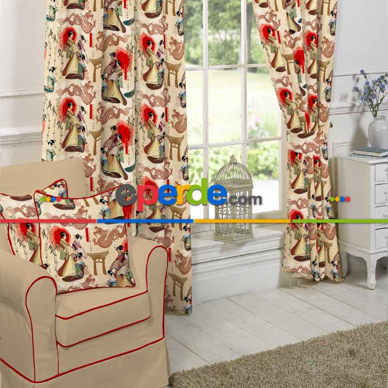 Etnik Japon Fon Perde Evim 556 Kumaşı Kalındır Duck Bezi Değildir