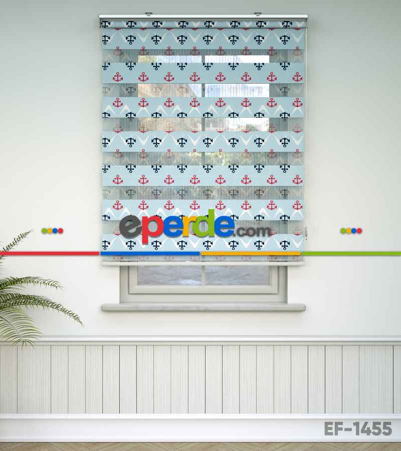 Bebek Odası Zebra Perde - Çapa Desenli Baskılı Zebra Perde- Çok Renkli