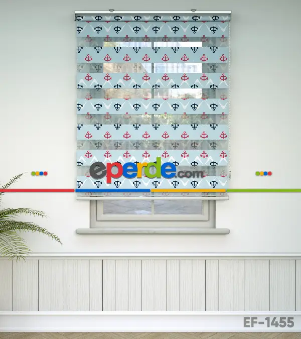 Bebek Odası Zebra Perde - Çapa Desenli Baskılı Zebra Perde- Çok Renkli