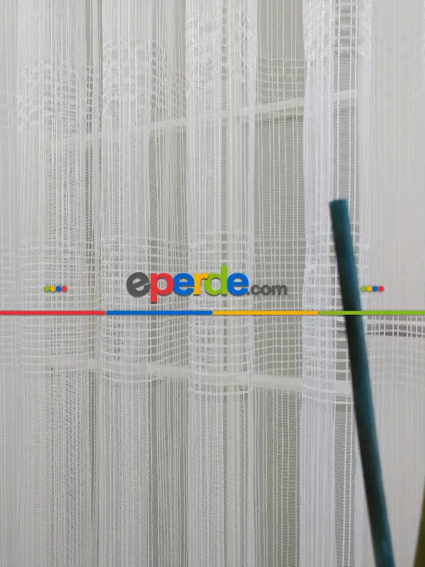 Ekru Zincir Çizgili Tül Perde- Ekru - Kurşunlu Tül