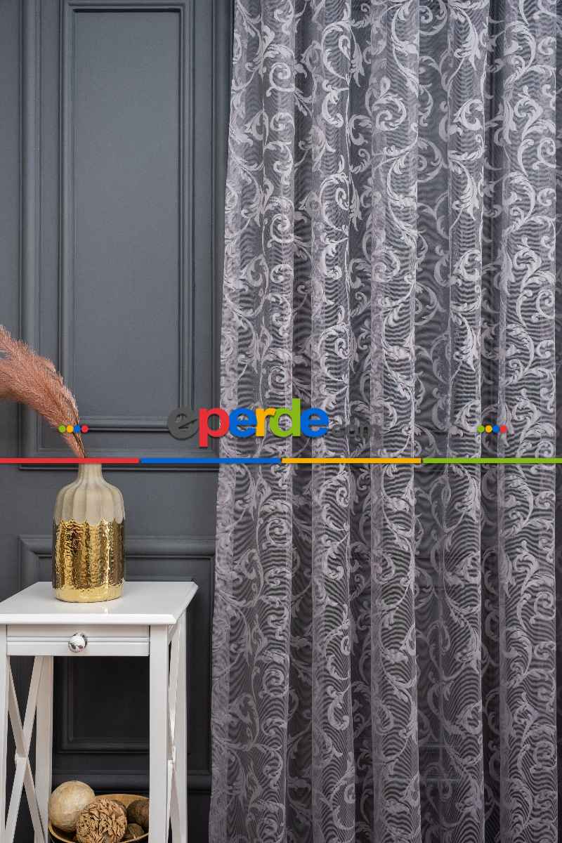 Sarmaşık Şal Desen Gri Füme Renk Desen Tasarım Tül
