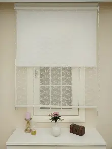 Jakar Örme Tül- Ekru Çiftli Sistem Dantel Desenli Perde- Ekru