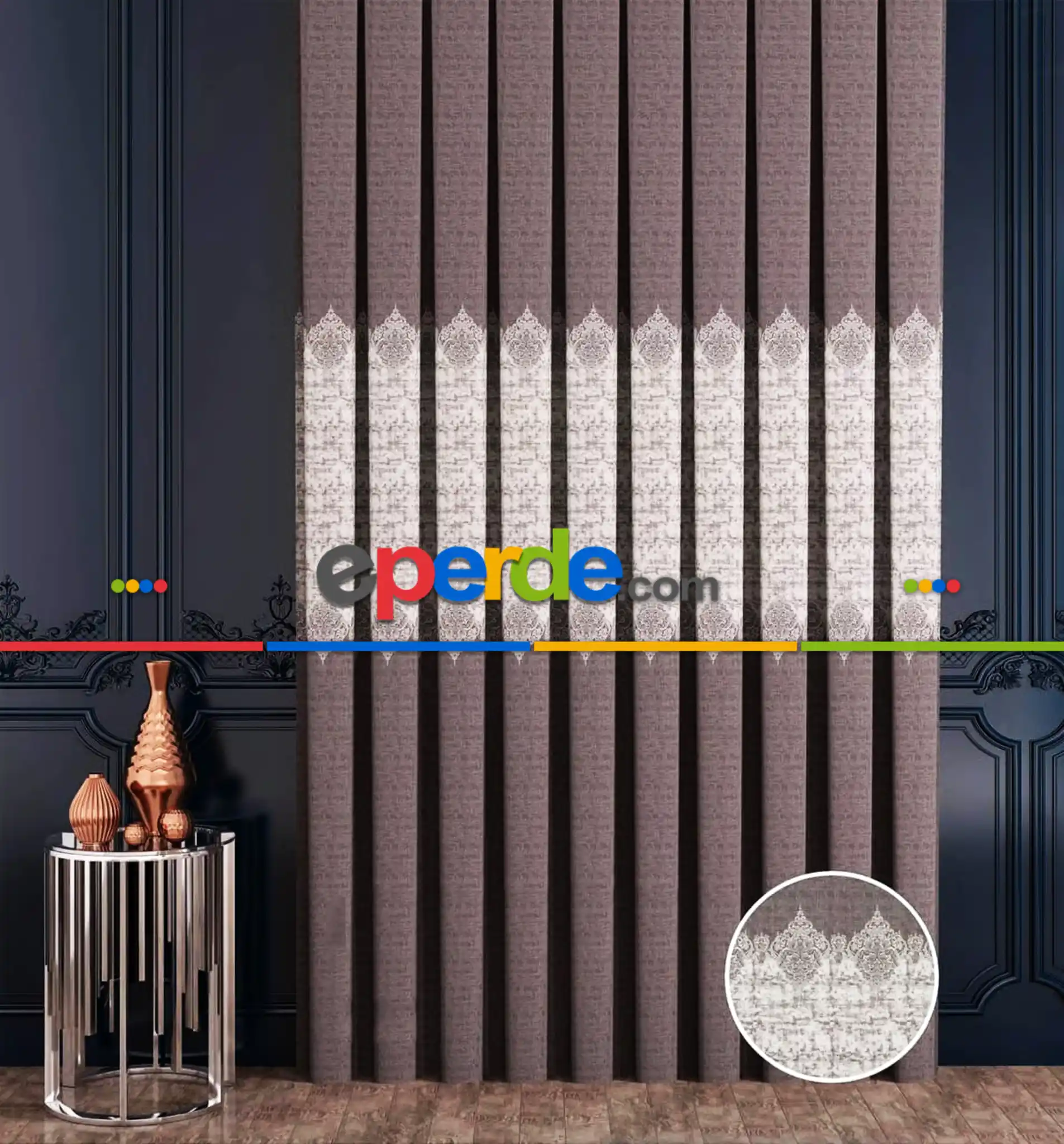 Salon Fon Perde - Kahverengi, Taç Damask Pano Fon Perde, Adet Fiyatıdır, İstediğiniz Boy Ölçüsünde Dikilir, Eni 70 ila 100cm Arası Seçenekler, Sık Piledir 70cm X 290cm 