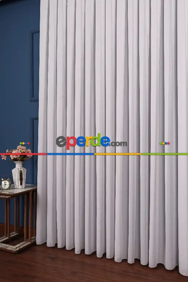 Salon Tül Modelleri - İpek Krep Gri Düz Tül Perde