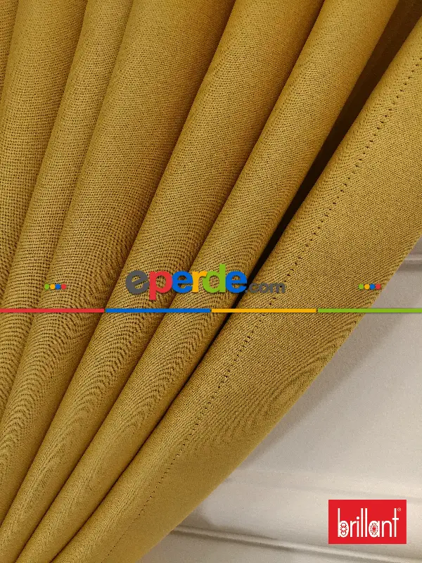 Yatak Odası - Brillant Karartma Blackout Hardal Sarı Renk Fon Perde- Hardal Sarısı