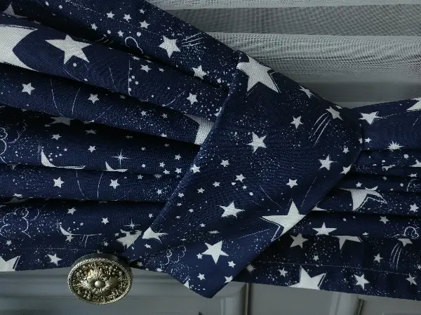 Lacivert Yıldız Desenli Fon Perde Evm639 Kumaşı Kalındır Duck Bezi Değildir- Lacivert-Beyaz