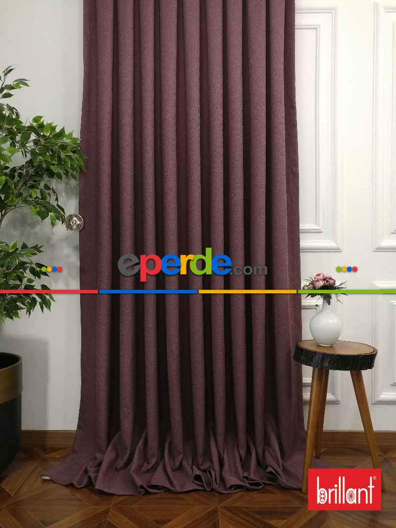 Brillant Keten Gül Kurusu Renk Düz Fon Perde - Gül Kurusu