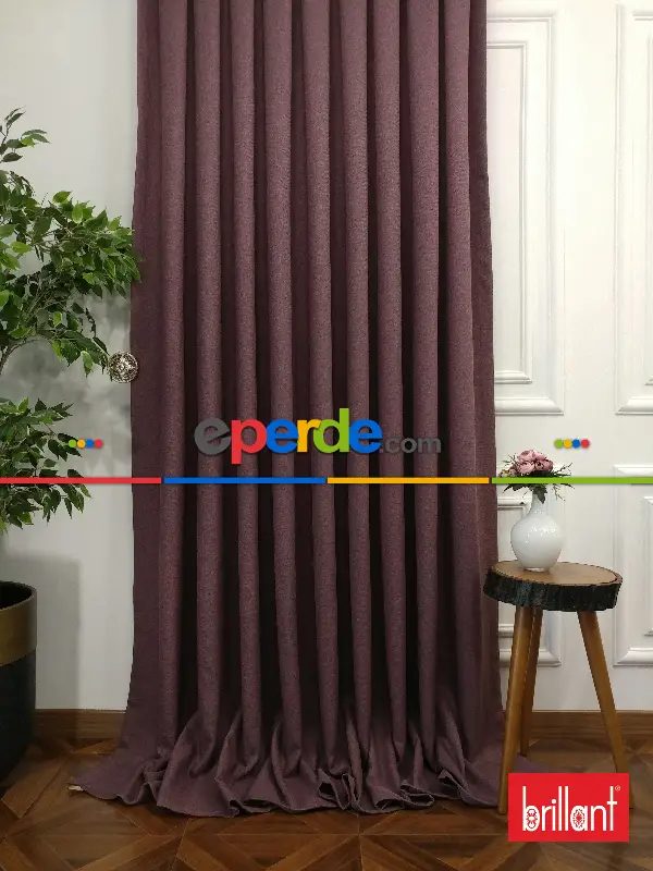 Yatak Odası - Brillant Keten Gül Kurusu Renk Düz Fon Perde - Gül Kurusu