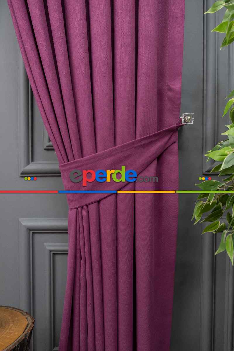 Salon - Vişne Rengi Düz Fon Perde Dökümlü En 