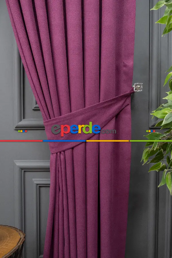 Salon - Vişne Rengi Düz Fon Perde Dökümlü En 