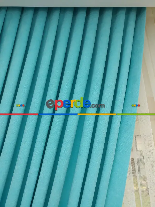 Salon Fon - Turkuaz - Düz Fon Perde (  Dökümlü Fon Perde)- Turkuaz