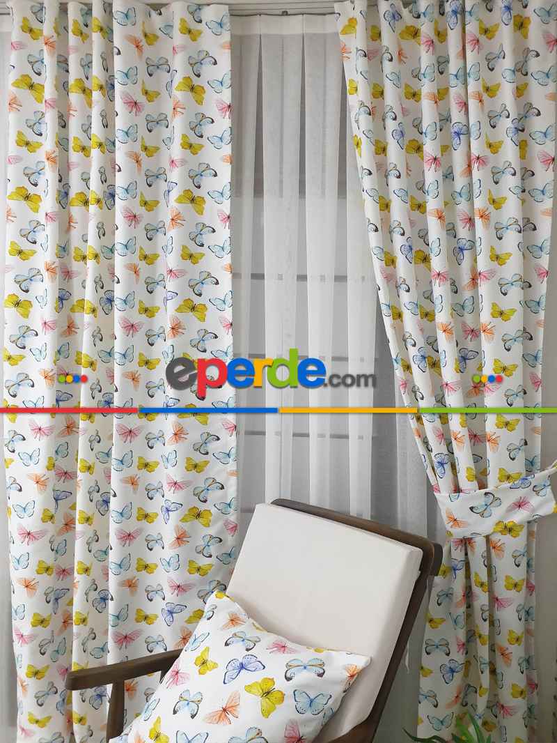 Çocuk Odası Fon Perde K351c - Kumaşı Kalındır Duck Bezi Değildir.- Mavi-beyaz-pembe-çok Renkli