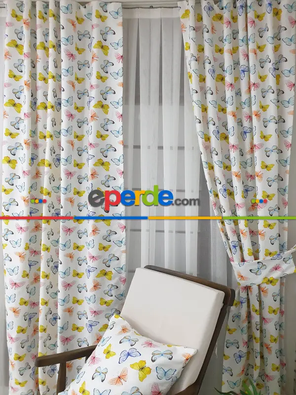 Çocuk Odası Fon Perde K351c - Kumaşı Kalındır Duck Bezi Değildir.- Mavi-beyaz-pembe-çok Renkli