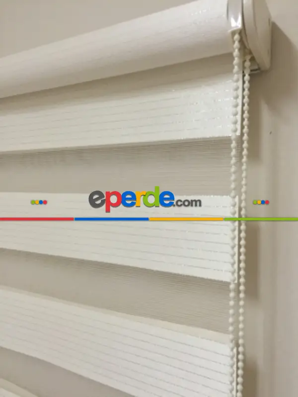 Salon Zebra Perde - Bambu Krem Altın Simli Zebra Perde- Krem