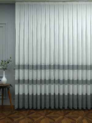 2021 Sezonu - Düz Tül - Keten Gri Bantlı Tül - Ütü İstemez- Gri-füme-antrasit-ekru