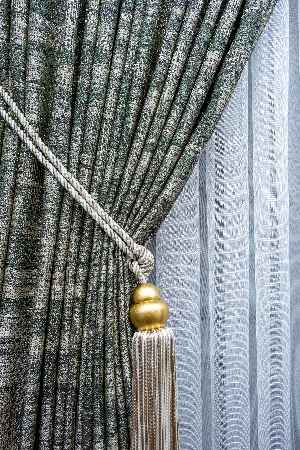 Patinedesenli Carmen Jakar Dokuma Fon Perde- Yeşil-bej