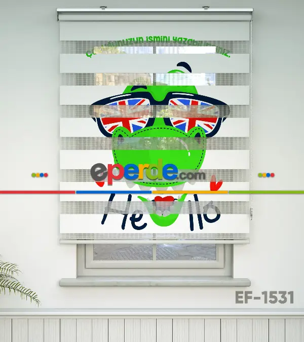 Dinazor Desenli Özel Baskılı Zebra Perde- Çok Renkli