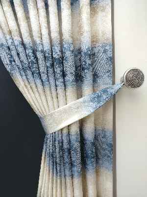 Patine Desenli Gökkuşagı Desenli Jakar Fon Perde Mavi Koyu