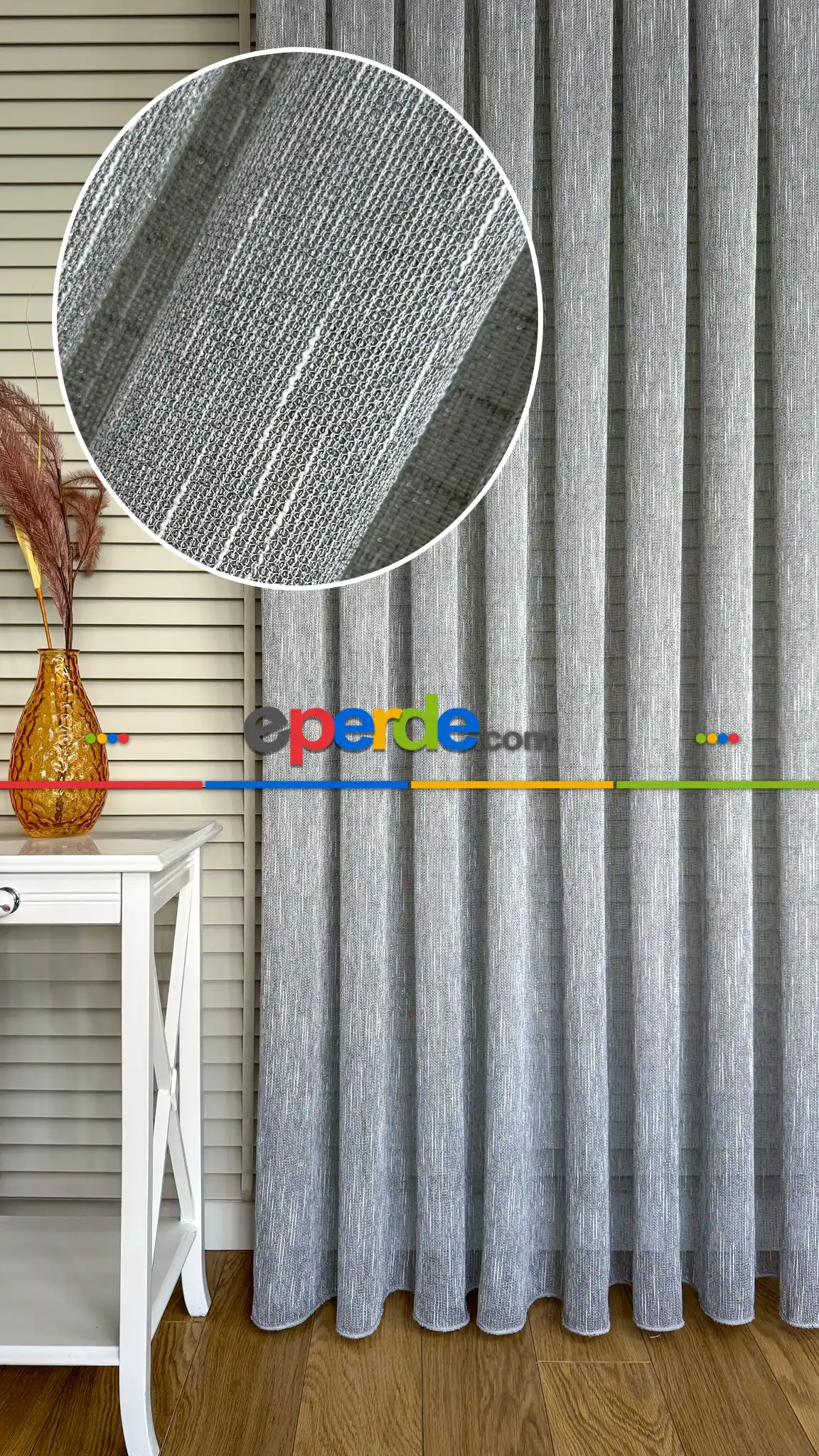 Mutfak Gri Şantuk Keten Tül Perde - Hafif Gümüş Simli - Ağır Gramajlı Premium